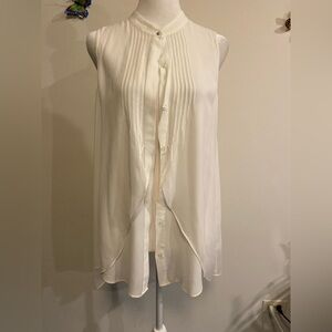 WHBM Elegant White Sleeveless Chiffon Button Down Blouse, high/low size Large